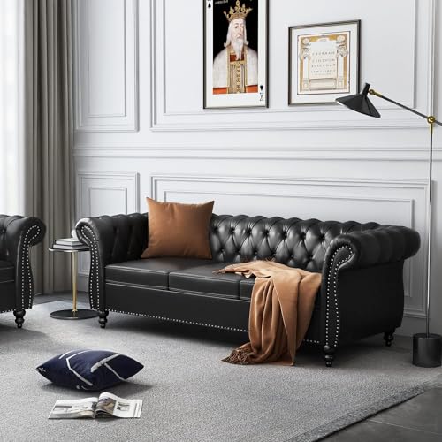 Image of Royale Curved Arm Tufted Three Seater Elegant Wooden Base Sofa in Wide Extravagant Leatherette Fabric, Gives Luxurious Look for Home /Living Room /Office /Guest Room /Hotels