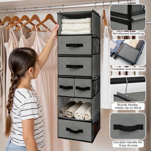 GRANNY-SAYS-Hanging-Closet-Organizer-5-Drawers-6-Shelves-6-Pockets-Gray-Hanging-Closet-Organizer-with-5-Different-Drawer-Designs-6-Shelves-Reinforced-Structure-for-Organized-Small-Spaces
