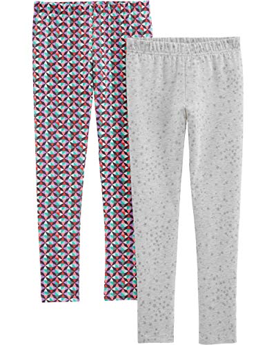 Carter's Girls' Little 2-Pack Leggings, Star/Print, 6-6X
