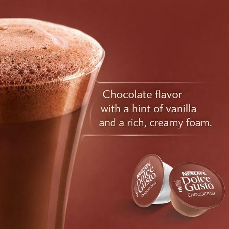 Image of Nescafe Dolce Gusto Chococino Hot Chocolate Pods By COUGAR | Rich & Chocolatey Cocoa Drink | Smooth Frothy Texture | Sustainably Sourced Cocoa | Compatible with Dolce Gusto Machines | 16 Servings - 256g (Imported-USA)