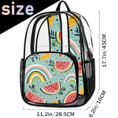Watermelon Leaves Watercolor Clear Backpack Stadium Approved PVC Backpacks for Adults Heavy Duty Clear Bag for Work Security Travel College2