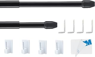 2 Stücks Bistrogardinenstangen, Scheibengardinenstange, Gardinenstangen, für Store, Schrank, Fenster, Küche, DIY-Projekte (90CM-150CM, Schwarz)