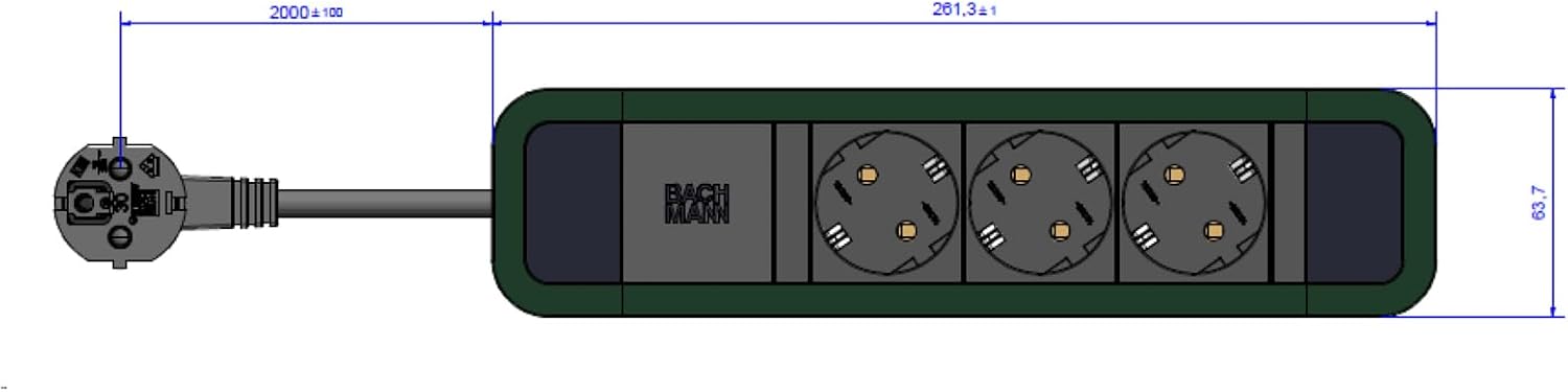 Bachmann PRIMO, Power strip, multiple sockets BACHMANN Primo 2 3xCEE7/3 6.6フィート CEE7/7 RAL6028