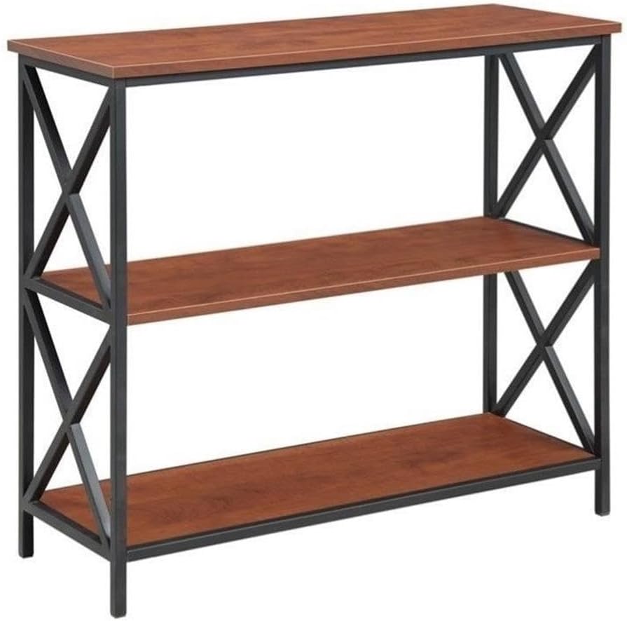 Scranton & Co 3 Tier Bookcase, 29.25" H x 11.87" W x 31.5" D, Wood and Metal, Black and Cherry Finish, Open Shelves, Durable Storage Display for Living Room or Home Office