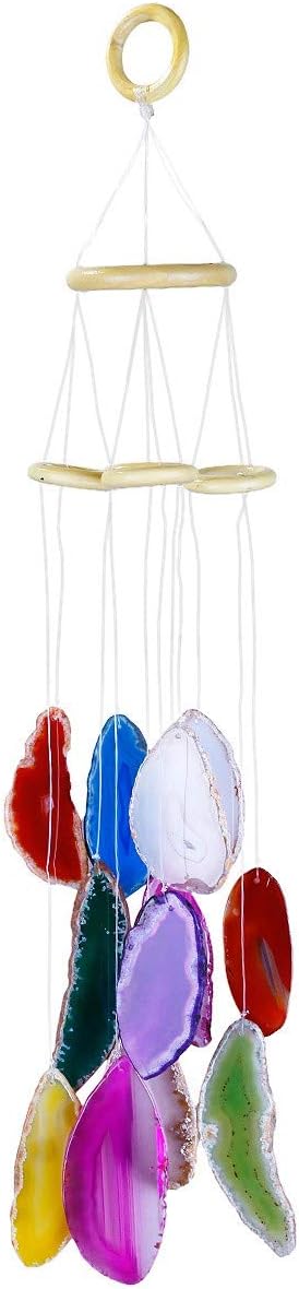 mookaitedecor Large Agate Slice Crystal Wind Chime for Home Porch Garden Indoor Outdoor Decoration, Healing Crystal Art Hanging Ornament Reiki Wind Chime Gift Lucky Feng Shui Colourful Home Decor