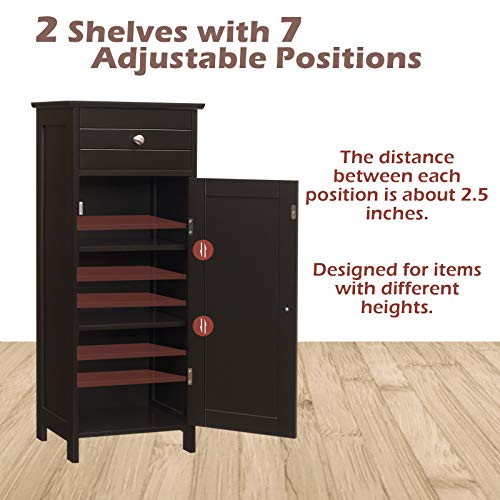 Glacer Floor Storage Cabinet, Multifunctional Freestanding Bathroom Storage Cabinet With Two Adjust Shelves, Ideal For Bathroom, Living Room Or Bedroom, 14 X 12 X 34.5 Inches (Brown) #TOP5