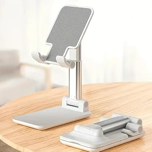 Foldable Phone Holder Mobile Docking Stand with Adjustable Multi-Angle Universal Compatibility, White