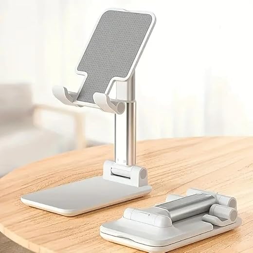 Cell Phone Folding Stand for Desk, Foldable Cell Phone Holder Mobile Stand Phone Dock, Multi-Angle Universal Adjustable Tablet Holder Compatible with Most Cellphone and Tablet(White)