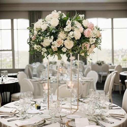 Image of 31.5Inch Gold Flower Stand Centerpieces for Wedding,Metal Column Geometric Flower Stand Tall Floor Vase for Table Decorations Event Home Party( 5pcs)