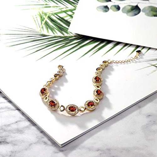 Gem Stone King 6-10 Cttw Oval Gemstone Birthstone Tennis Bracelet For Women | 18K Yellow Gold Plated Silver | Oval 7X5MM | 7 Inch with 1 Inch Extender4