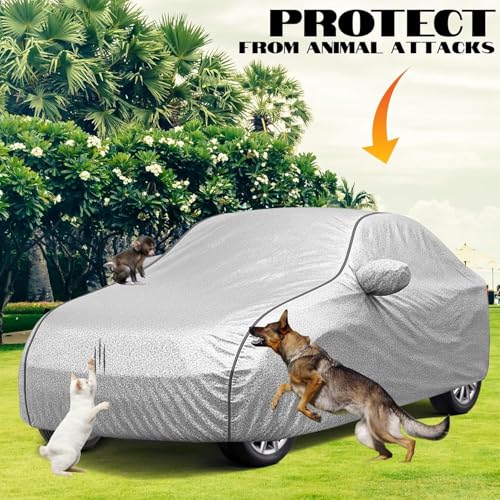 Image of 100% Waterproof Car Cover for Grand i10 UV Protection, Dustproof, Windproof | Custom Fit with Mirror Pockets, Belt & Buckle | All Weather Outdoor Body Cover(Silver)