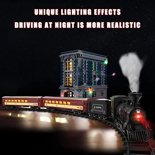 Hot Bee Model Train Set for Boys - Metal Alloy Electric Trains w/ Steam Locomotive,Passenger Carriages & Tracks,Train Toys w/ Smoke,Sounds & Lights, for 3 4 5 6 7+ Years Old Kids