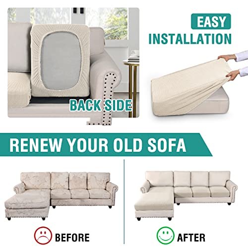 Livego Sectional Couch Covers 4 Pieces Sofa Seat Cushion Covers L Shape Separate Cushion Couch Chaise Cover Elastic Furniture Protector For Both Left/Right Sectional Couch (Ivory, 4 Seater) #TOP5