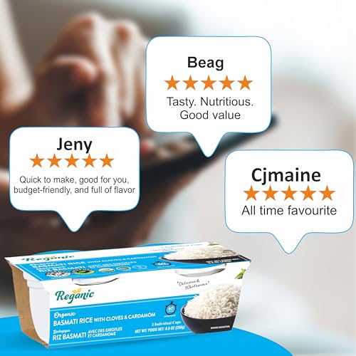 Reganic Organic Basmati Rice, Cloves & Cardamom Infused, Microwaveable, Ready in 60 Seconds, Pack of 6, Halal & Kosher Certified