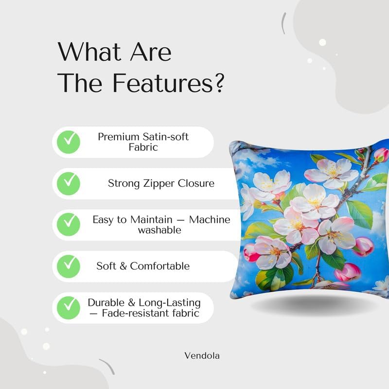 Image of Decorative Satin Sofa Cushion Covers Set of 5, 16 x 16 Inches, Multicolor Floral Printed Pillow Covers for Living Room, Bedroom, Couch & Sofa, Soft Glossy Fabric, Zipper Closure