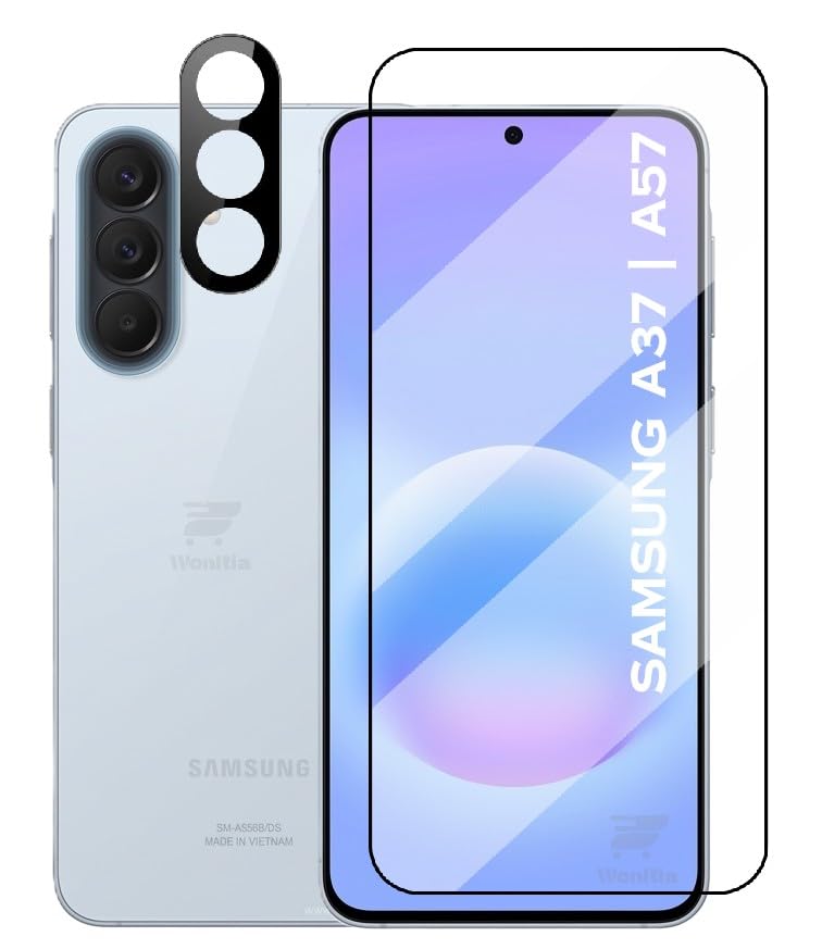 Image of WonRia [1+1 Tempered Glass Compatible with Samsung A37 | Samsung A57 5G with 3D Camera Glass Protector 9H Hardness Screen Guard Protector - (Pack of 2)