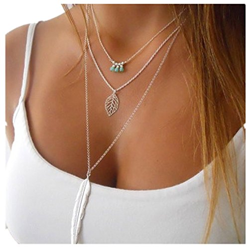 Susenstone Women Multilayer Irregular Pendant Chain Statement Necklace