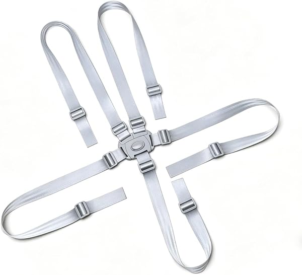 Harnais de Sécurité 5 Points pour Poussette et Chaise Haute Bébé, Sangle de Protection Carrée Grise, Ceinture Universelle Réglable pour Landau et Siège Enfant, Accessoire Essentiel 1 Pièce - 1