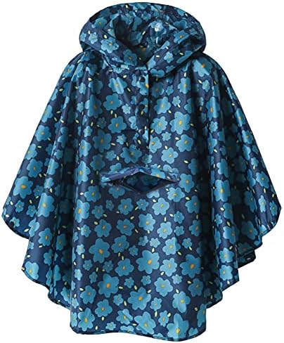 SaphiRose Lightweight Kids Rain Poncho Jacket Waterproof Outwear Rain Coat Blue Flower X-Large