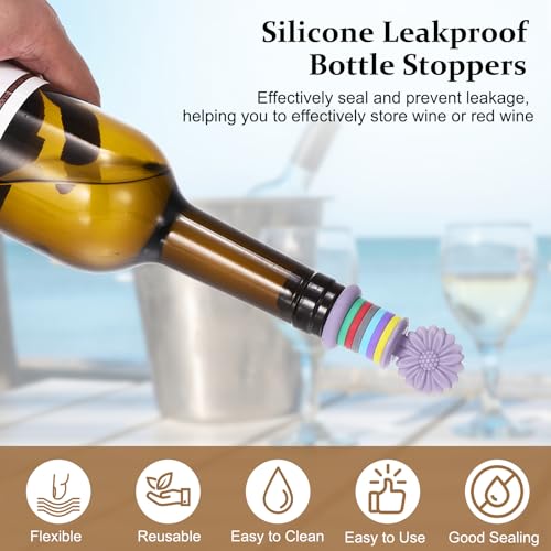 4 tapones de silicona para vino de girasol multicolor para botellas 6