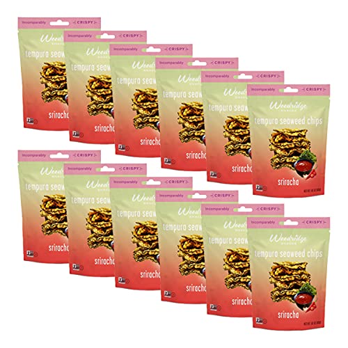 Woodridge Snacks | Tempura Seaweed Chips | Sriracha Flavor | 12 Pack | 1.41 Oz (40g) Bags