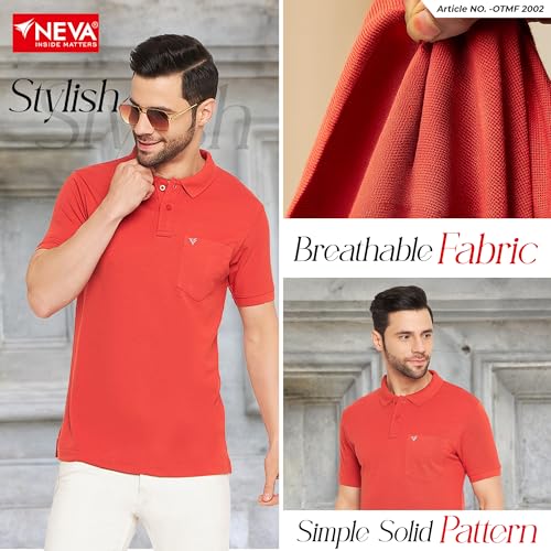 Image of NEVA Men's Regular Fit Half Sleeve Polo Neck T-Shirt with Chest Pocket