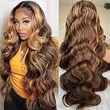 Highlight Ombre Lace Front Wig Human Hair 13x4 HD Transparent 26 Inch 4/27 Honey Blonde Lace Front Wigs Human Hair 180% Density Pre Plucked With Baby Hair Body Wave Glueless Wigs Human Hair (26 Inch)