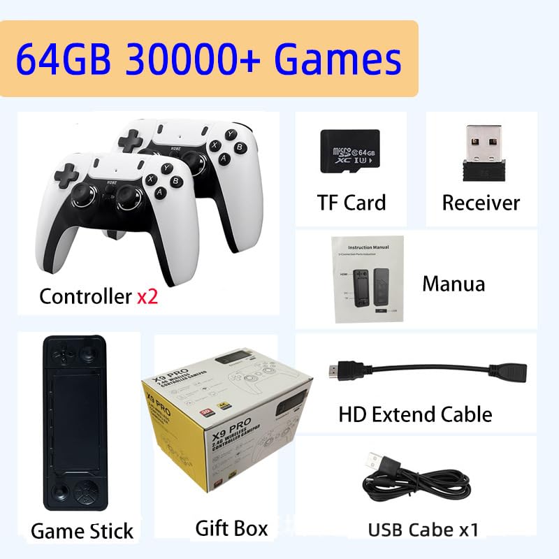 Miniatura 5 de XURUYI X9 Pro Retro Game Stick 4K Built-in 64128256G with 37800+42000+60000+ Classic Games, Retro Game Emulator 2.4G Dual Wireless Controllers 40+