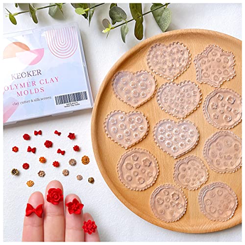 KEOKER Flower Polymer Clay Molds - 12 Pcs Rose and Leaves Molds for Polymer Clay Jewelry Making, Daisy Miniature Clay Molds