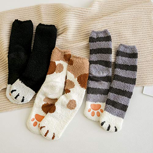 ELFJOY Women Girls Cute Kitty Cat Paws Slipper Socks with Grippers - Fuzzy Anti-Skid Socks(5 Pairs)2