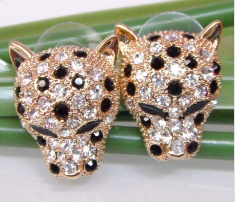 Cheetah Leopard Head Crystal Earrings Ear Nail