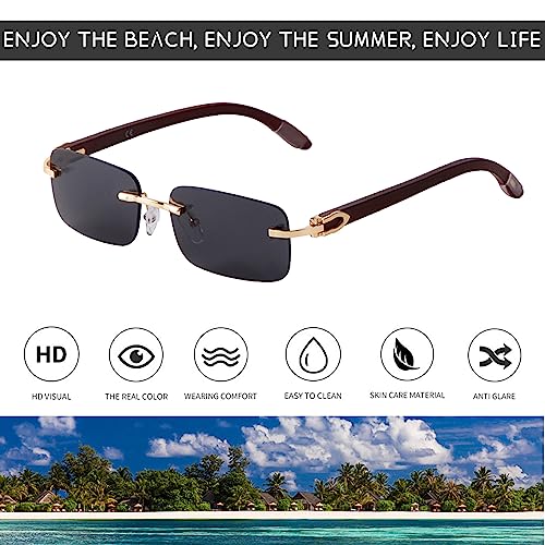 Image of VIA LEECA Rectangle Retro Rimless Sunglasses for Men Women