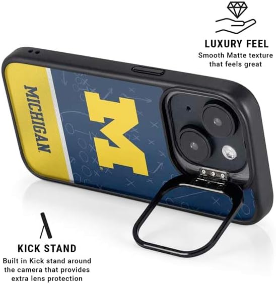 Skinit Kickstand Phone Case Compatible with iPhone 15 - Officially Licensed University of Michigan Jersey Split Design