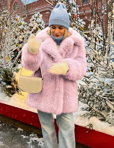 Wyeysyt Womens Faux Fur Coat Fluffy Lapel Furry Jacket Long Sleeve Shaggy Long Coat Winter Warm Parka Coats Outwear3