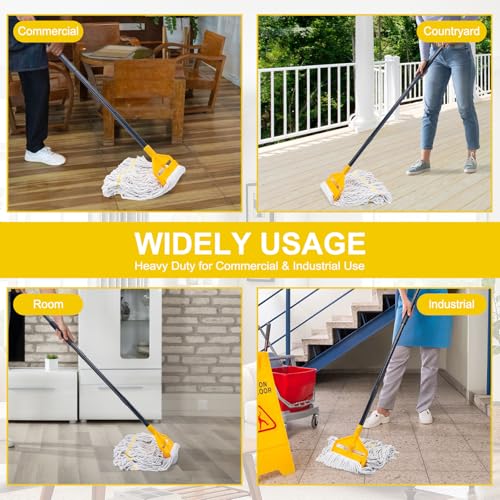 Image of KeFanta 2 Pack Commercial Mop Heavy Duty Industrial Mops,60 inch Long Handle with Looped-End String Cotton Wet Mop Head Replacement for House,Kitchen,Laminate,Tile,Vinyl,Hardwood Floor Cleaning