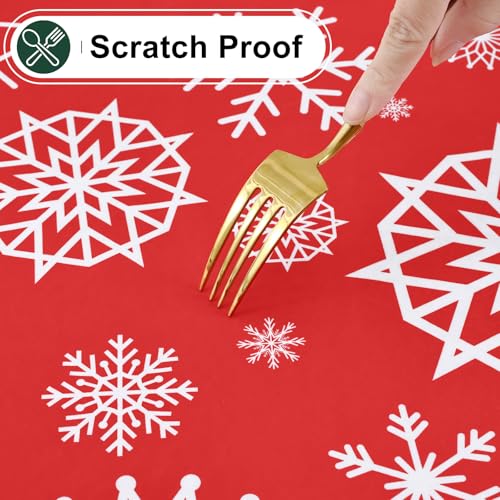 misaya Rectangle Waterproof Vinyl Table Cloth, Wipeable Tablecloth with Flannel Backing, Plastic Table Cover for Dinner, Christmas Party (Red Snowflake, 60" x 84") – Image 6