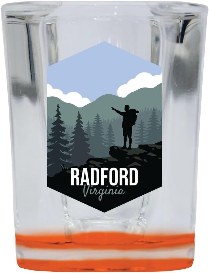 Vaso Tequilero Souvenir Radford Virginia Hike 2 oz, Base Naranja, Pack de 4
