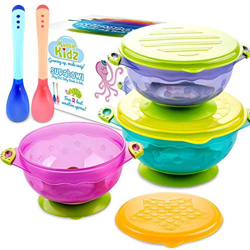 SUPABOWL Baby Suction Bowls for Toddlers, Baby Bowls First Stage w Lids & Spoons