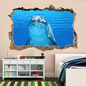 Muurstickers 3D Spiegelweergave Doorbreken De Muur Vinyl Muurstickers Verwijderbare DIY Vinyl Muurstickers Dolphins voor…