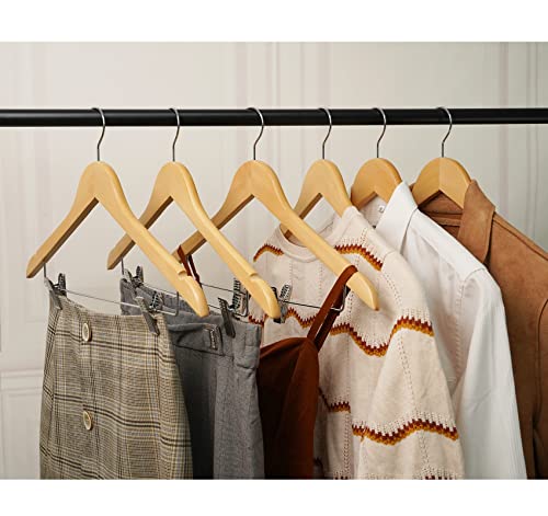 Houísm 16Pack Wooden Hangers Skirt Hangers With Clips, Solid Wood Pants Hangers Natural Smooth Finish High-Grade Selected Wood Hangers With Sturdy Metal Clips For Blouse Dress Coat Jacket #TOP4