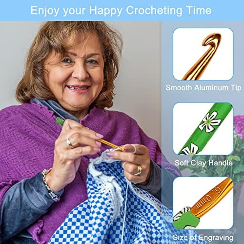 Aeelike Crochet Kit for Beginners, Beginners Crochet Kit Kids, 37 Piece Crochet Hooks Set with Roll Case Include Soft Grip Clay Crochet Hooks for DIY Crochet Craft, Crochet Starter Kit for Adults UK