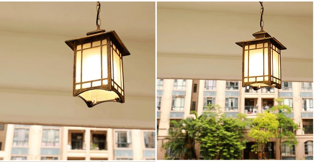 Kwadratowa zewnętrzna lampa wisząca ze szklanym kloszem