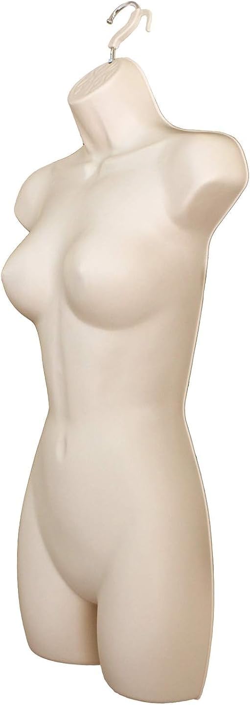 DisplayTown Flesh Female Mannequin Hip Long Hollow Back Body Torso Dress Form & Hanging Hook, S-M Sizes (6 Pack)