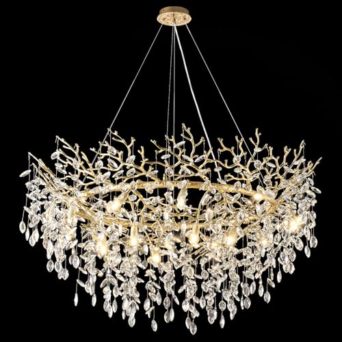 BMNJYW 48 inch Crystal Chandelier for Dining Room, Round Gold