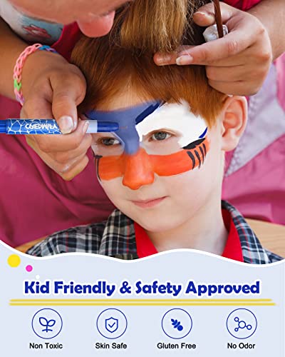 Creamify Face Painting Kits For Kids - 16 Colors Twistable Face Paint Marker Sticks With 2 Brushes, Washable Face Paint Crayons Kit, Birthday, Halloween, Cosplay Makeup And Body Paints For Children Adults #TOP3