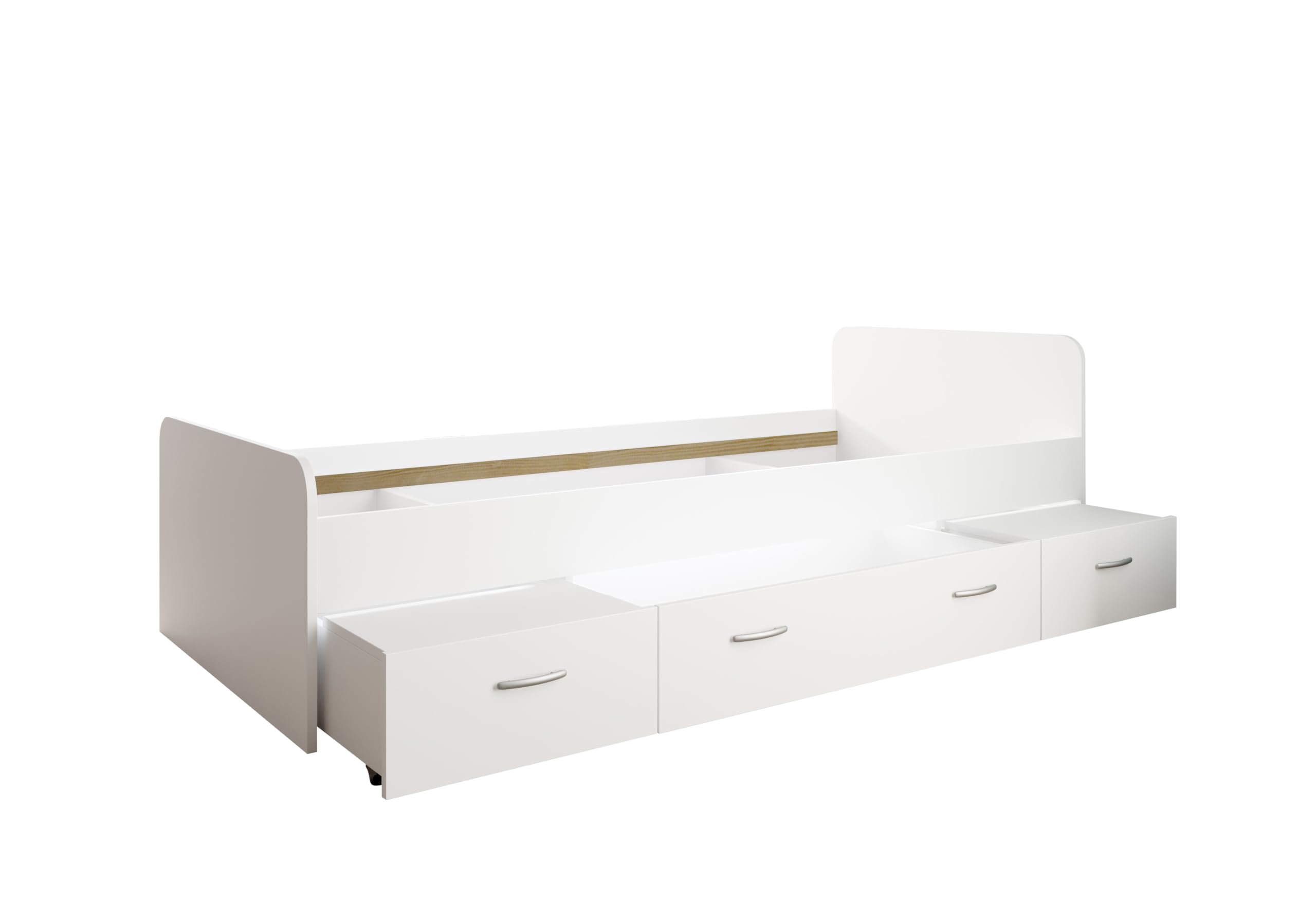 AVANTI TRENDSTORE Siris - Letto singolo con 3 cassetti in legno laminato di colore bianco opaco. Dimensioni ca. LAP 204x65x95 cm