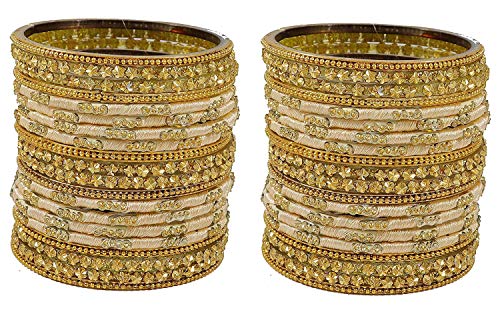 Image of NMII Acrylic (Plastic) With Silk Thread & Beads Studded Worked Glossy Finished Kada Set For Women and Girls