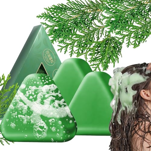 Champu Solido, 3 * 100g Usman Grass Hair Soap, Arroz Glutinoso Agua Champú Sólido Nature Triangle Jabón Para Cabello Con Hojas Cedro Y Polygonum, Calma Y Fortalece El Cabello Crecimiento