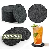 HELIMIAO Filz Untersetzer Gläser Rund, 5mm Extra Dicke Glasuntersetzer für Getränke, Waschbar Tischuntersetzer, Platzsets für Bar, Tassen, Vasen, Dunkelgrau 12 Stück