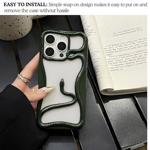 Image of Kraptick Slim iPhone 16 Pro Case - Thermoplastic Mobile Cover with Hollow Snake Design Phone Case Lightweight, Durable & Stylish Fit for iPhone 16 Pro -(Matte Green)